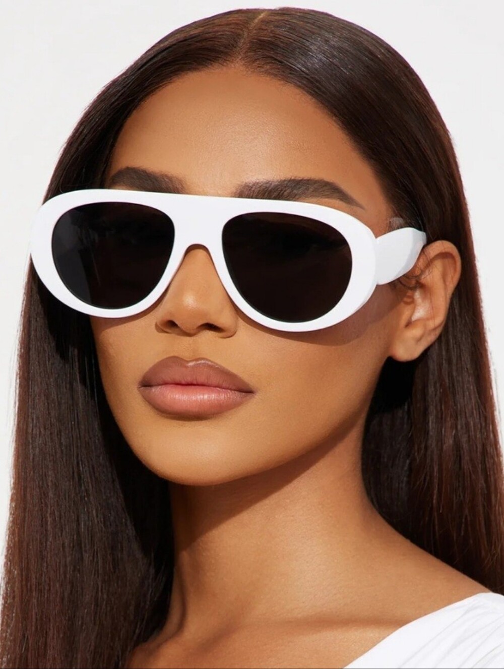 New White Frame Sunglasses with Brown Lenses